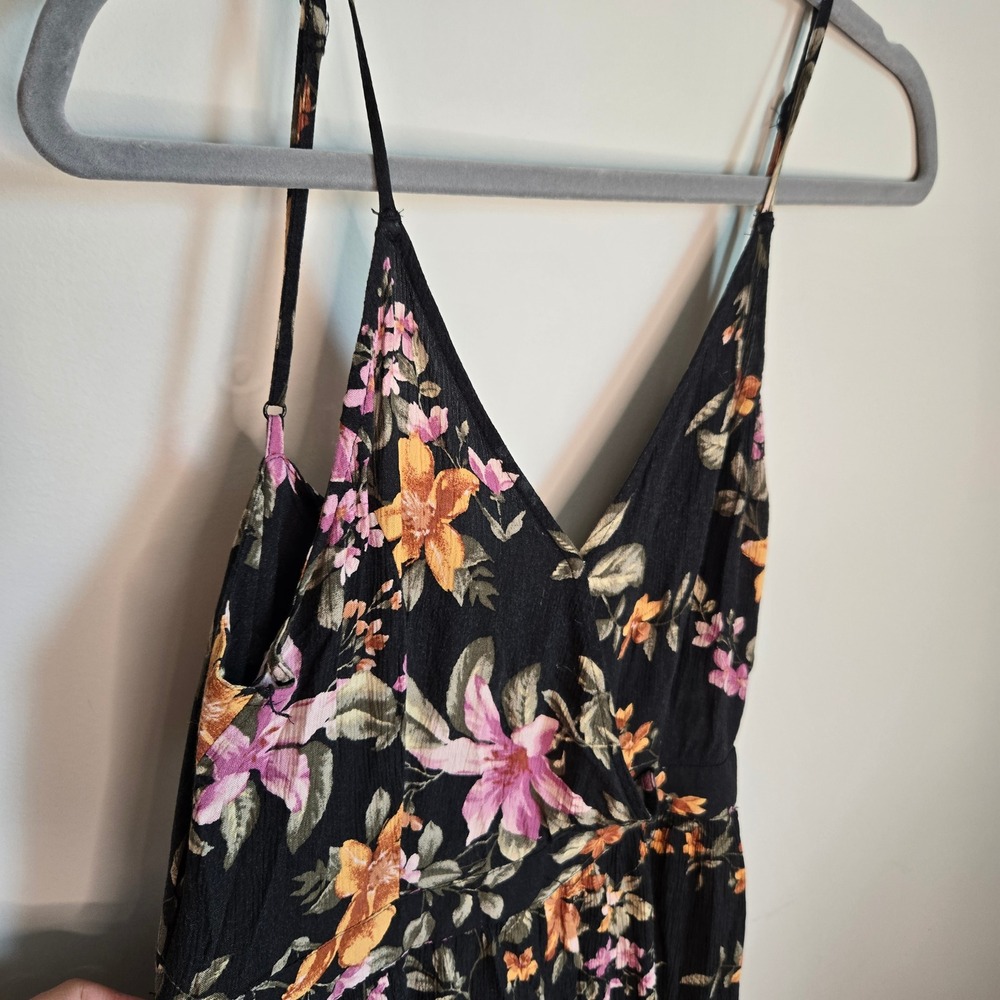 American Eagle Floral pantsuit Black Pink Orange Wide Leg Smocked Back Womens M - Picture 3 of 12